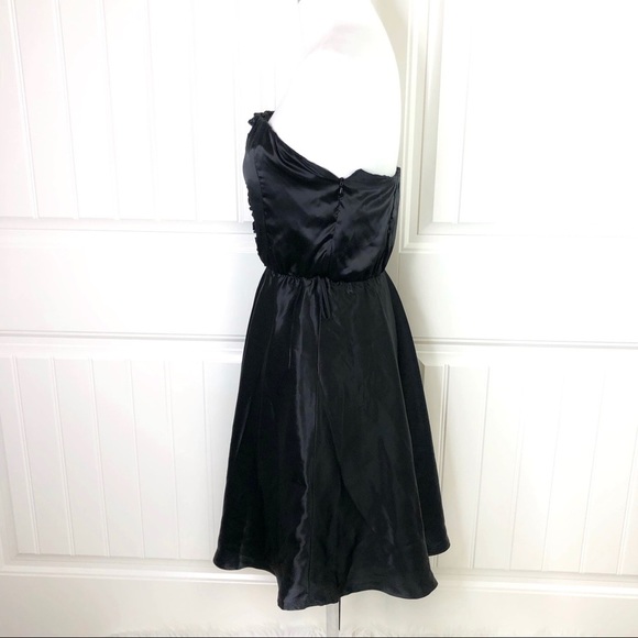 Anthropologie Porridge Black Satin Strapless Fit & Flare Ruffle Dress Size Small - Picture 3 of 5